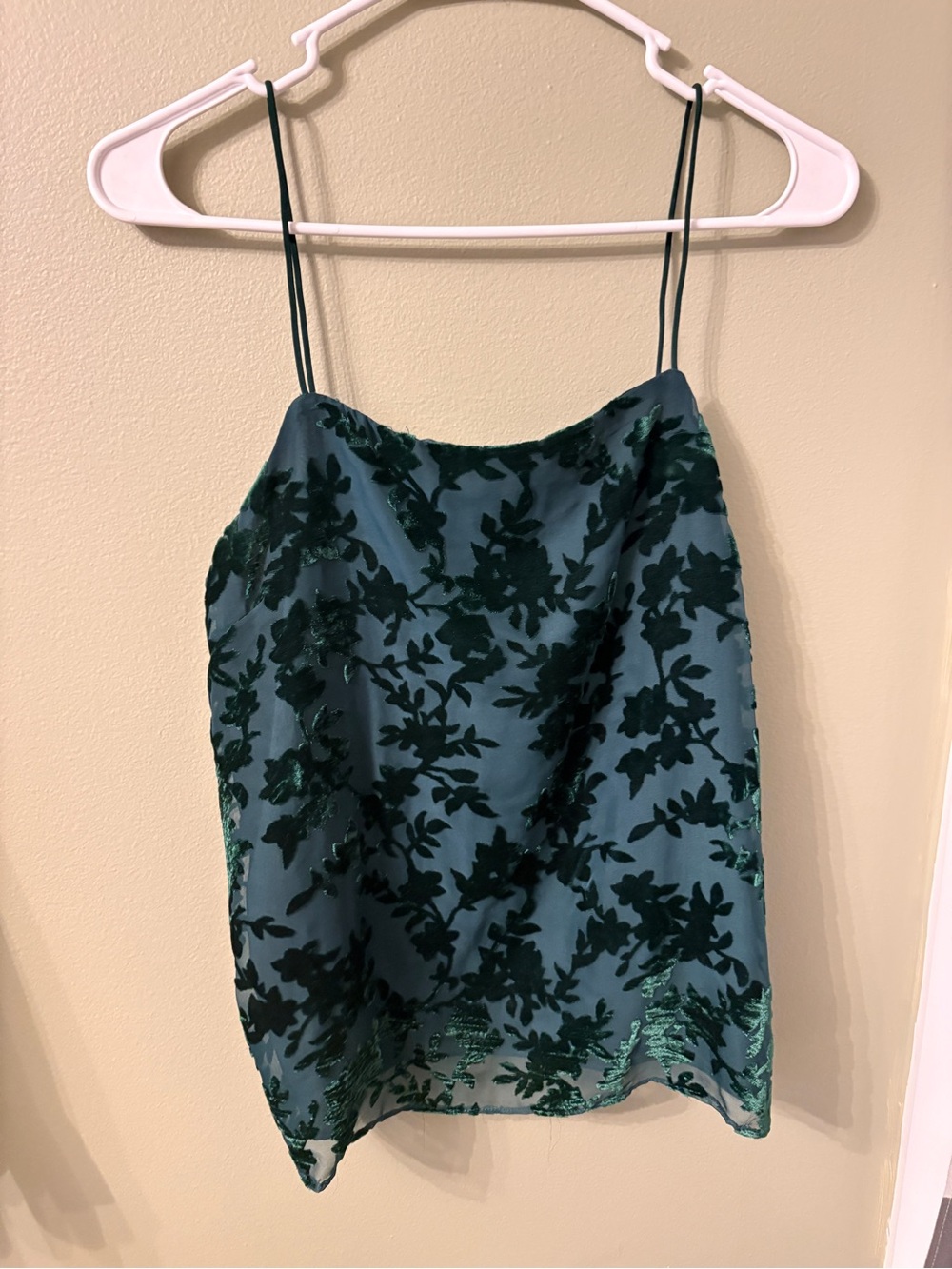 Versona : MELLODAY Teal Green Velvet-Print Spaghetti Strap Cami